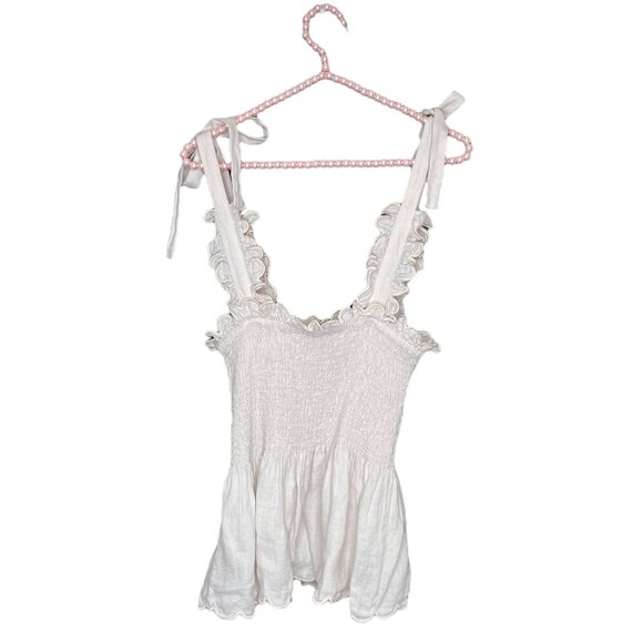 EPHEMERA US‎ 6 UK 10 Blush Ruffle Scalloped Hem Linen Embroidered Bow Tie Top - Picture 3 of 6